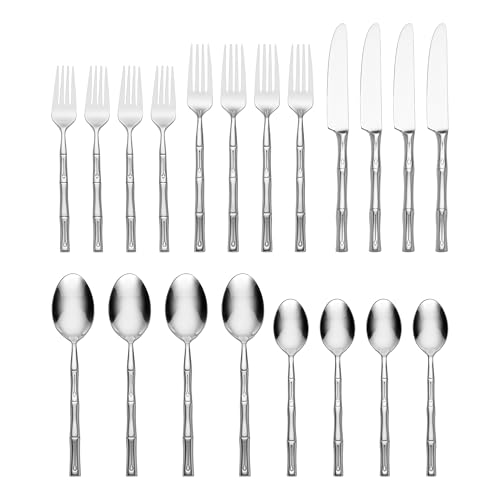Hampton Forge Bamboo 20-Piece Flatware Set for 4 - Modern Stainless Steel Cutlery
