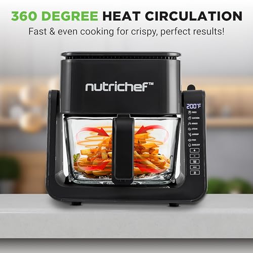 NutriChef 4QT Air Fryer & Grill Black - 7 Preset Cooking Modes, Double Deck Design