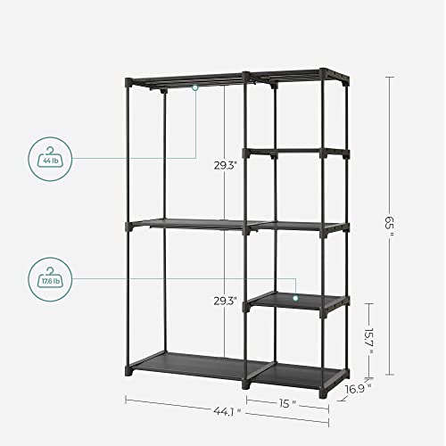 Portable Closet Organizer with Shelves and Hanging Rod - Black, 44.1"L x 65"H