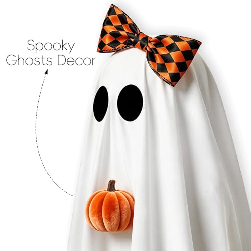 Lighted Ghost Decorations Indoor 2 Pack - Warm White Halloween Broom & Pumpkin