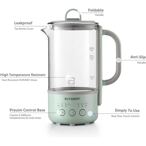 BUYDEEM K313 Travel Electric Kettle with Glass & Stainless Steel, 0.6L, Green