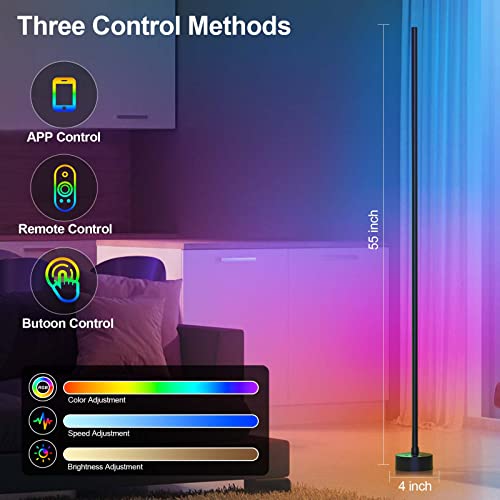 Miortior 1 Pack RGB Corner Floor Lamp with App & Remote, 68+ Scenes, Music Sync