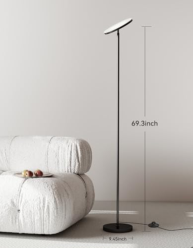JOOFO Black LED Floor Lamp with Remote, Dimmable Upward Lighting for Living Room