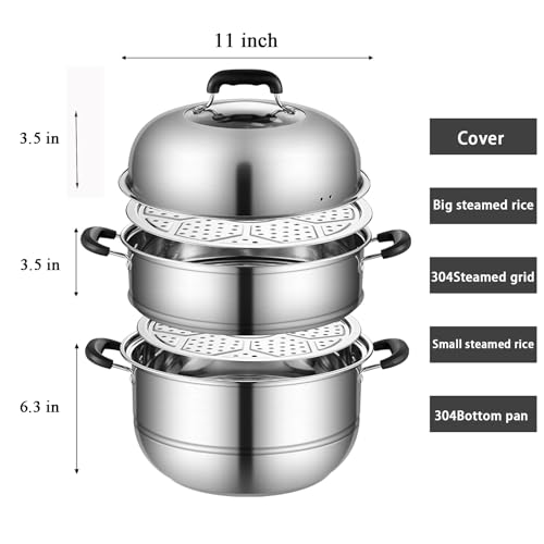 11 Inch Stainless Steel Steamer Pot with Lid - 2-Tier Multipurpose Cookware
