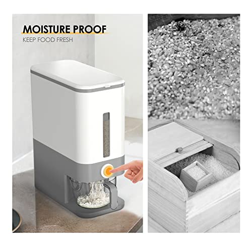 Grey 25 Lb Rice Dispenser with Measuring Cup - Airtight Grain Container