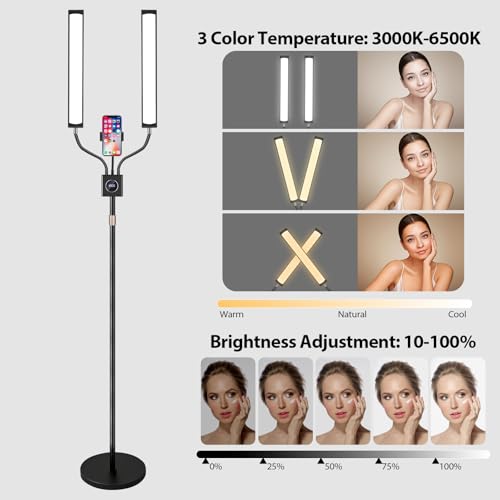 Dual Arms Lash Light, Dimmable 3 Color Tattoo Ring Light with Phone