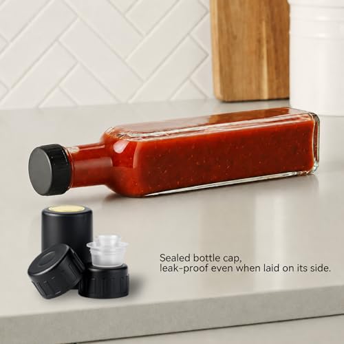 Clear 18-Pack Glass Hot Sauce Bottles 8.5oz Square Food Storage with Lids