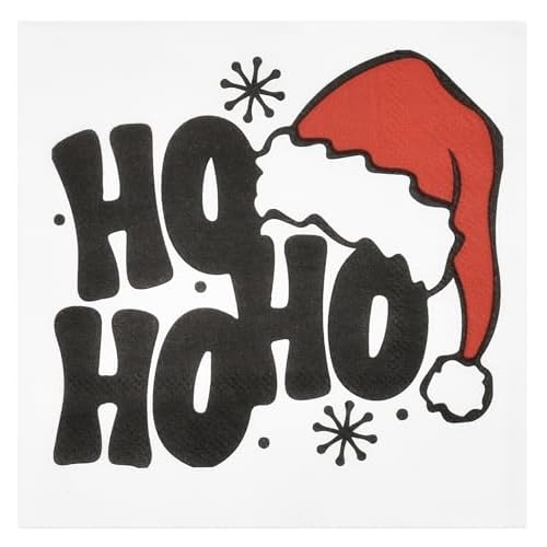 Gift Boutique - 100 Count Christmas Funny Cocktail Beverage Napkins Holiday Disposable Paper Napkin Ho Ho Ho Santa Hat Dessert Napkins for Home Dinner Buffet Xmas, Tableware Party Supplies Decorations