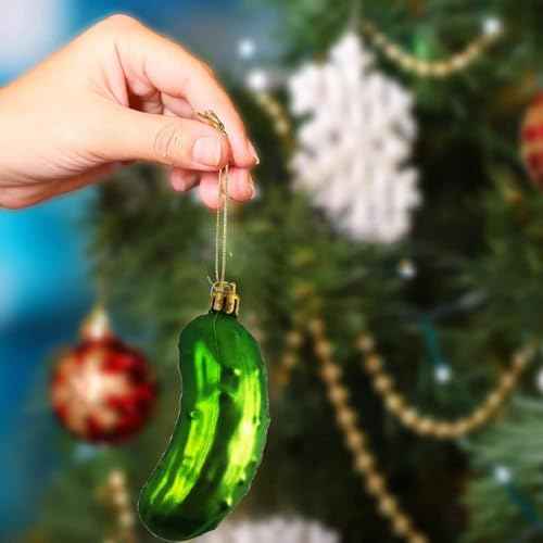 NJN 4Pcs Christmas Pickle Ornament, Shatterproof Plastic Ornaments for Christmas Tree, Traditional German Xmas Decoration