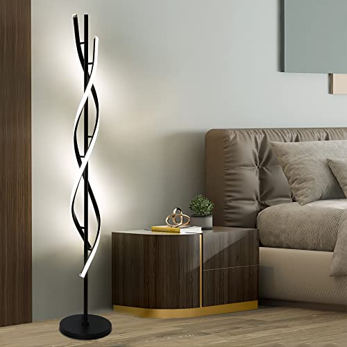 Modern Spiral Floor Lamp with Remote Control, Dimmable Living Room Lighting