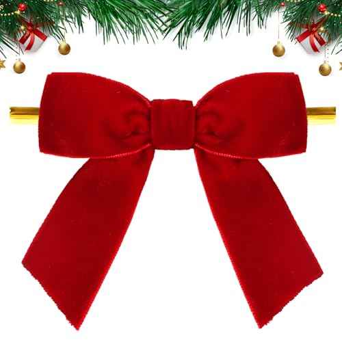 30pcs 3.1inch Small Red Velvet Bows for Christmas Tree Ribbon Bows with Twist Ties for Wreath Garland Handmade Christmas Ornament Crafts Gift Wrapping Treat Bags (Red)