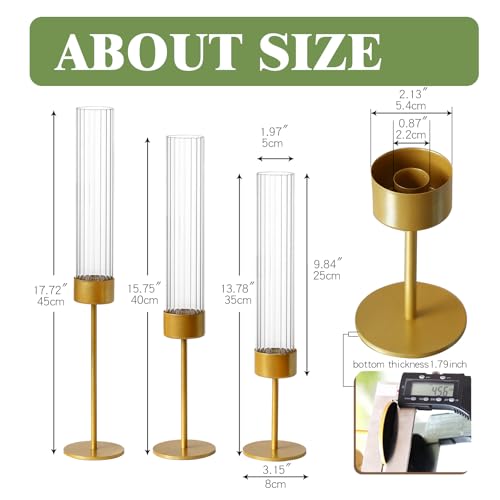 Etolies Gold Glass Hurricane Candle Holders Set of 6 – Tall Ribbed Cylinders for Weddings & Holidays