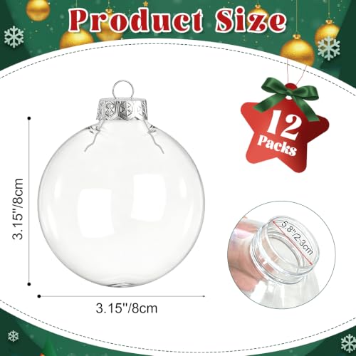 3.15 Inch Clear Plastic Fillable Christmas Ornament Balls - Pack of 12