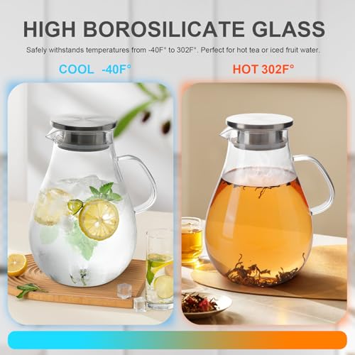 Glass Pitcher with Lid - 128oz Water Jug for Hot Cold Drinks, Iced Tea & Juice — Variation of THIS listing