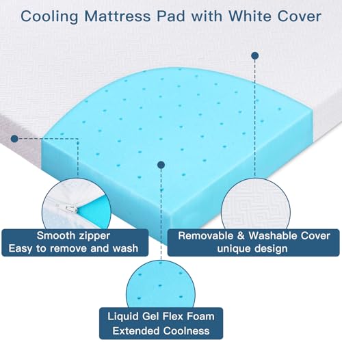 Airensky Full Size 3 Inch Gel Memory Foam Mattress Topper - Cooling, High Density, White Cover