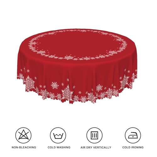 TTQYFNM 42 Inch Red and White Snowflake Christmas Round Tablecloth - Holiday Decor, Washable & Wrinkle-Resistant