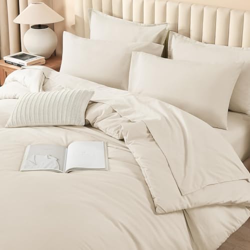 Litanika Oversized King Comforter Set with Sheets Beige - 7 Pieces Bed in a Bag, 120x98 Inches