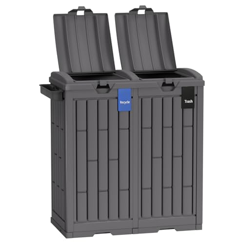 FDW 60G Dual Outdoor Trash Can with Lid & Safe Ashtray - Waste Sorting Bin