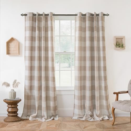Buffalo Plaid Blackout Curtains 2 Panels W52 x L84 - Taupe Woven Pattern