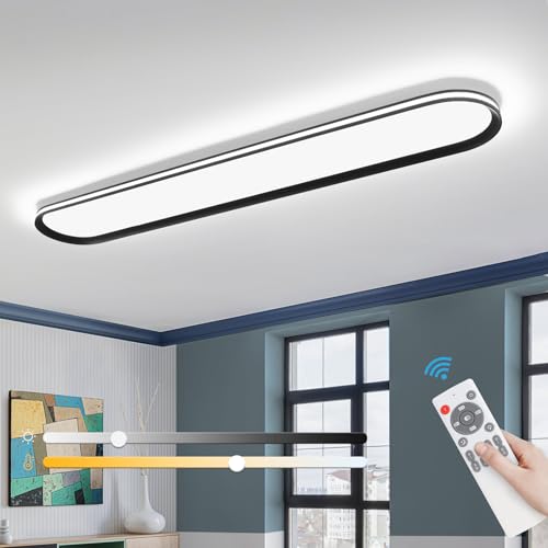 Black LED Ceiling Light Dimmable 39 Inch with Remote Control for Living Room Kitchen