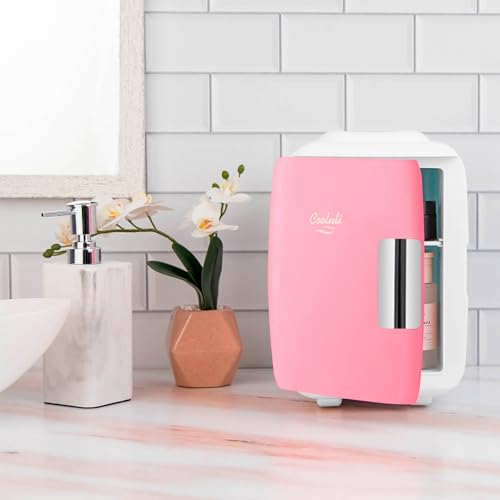 Cooluli Pink 4L Mini Fridge for Food, Drinks, Skincare & Makeup - Portable Cooler & Warmer, Car & USB Power