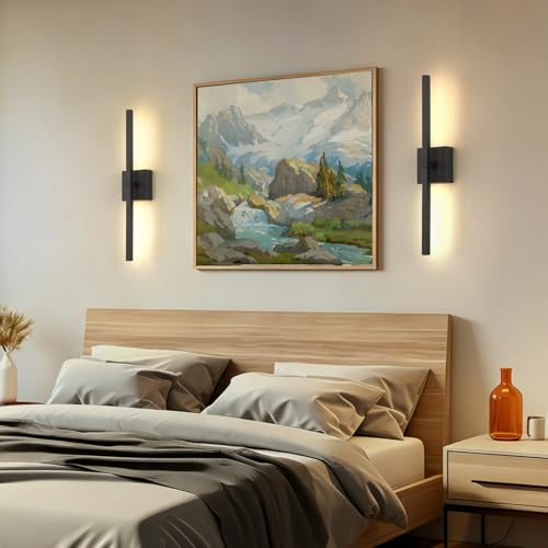 Black 24-Inch Battery Operated Wall Sconce Set - Rechargeable, 360° Rotatable, Dimmable, Wireless with Remote - Variation: Black / 3W-24Inch