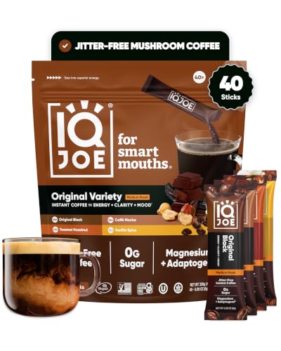 IQJOE Mushroom Coffee Packets Variety Pack 40 Sticks - Lion’s Mane & Adaptogens for Focus