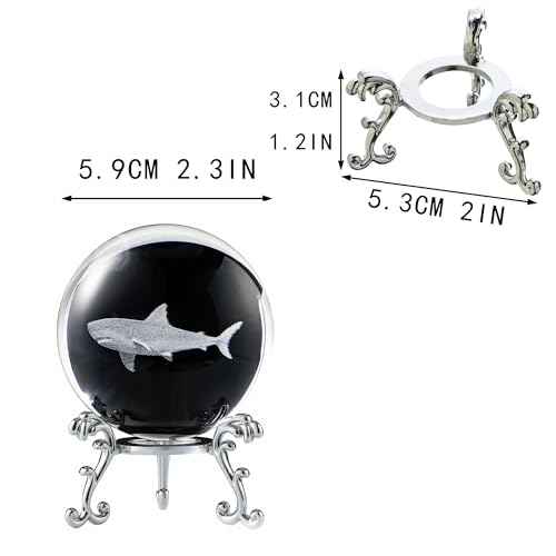 HDCRYSTALGIFTS 3D Shark Crystal Ball 60mm Glass Sea Animal Figurines Decorative Ball Ornaments Shark Gifts for Friends Women Shark Lovers