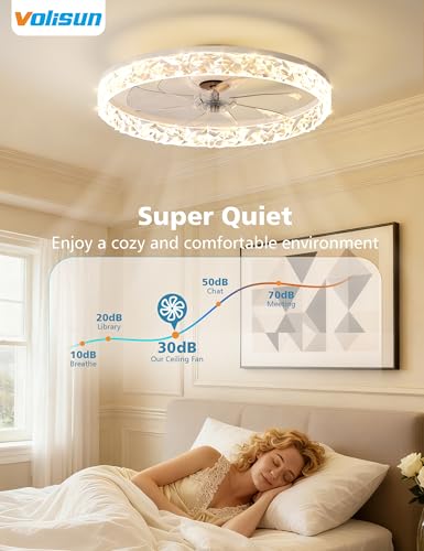 White 20-Inch Low Profile Ceiling Fan with Lights Remote Dimmable LED