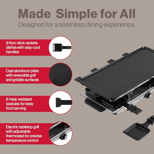 Swissmar Geneva Indoor Electric Raclette Grill for 8 People - Cast Aluminum Top