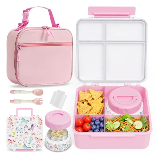 Kids Bento Lunch Box Set with Thermo Food Container & Utensils - White-Horse