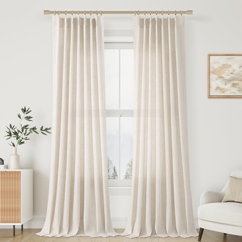 Aersas Natural Linen Pinch Pleated Floor-Length Curtains 40x96 Inches, Pack of 2, Cream