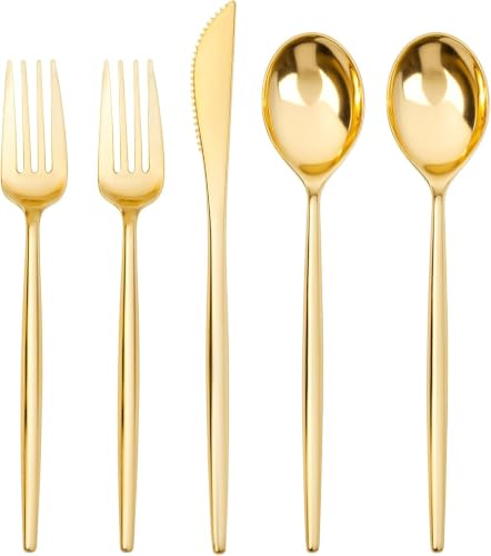 Gold Disposable Plastic Cutlery Set - 300 Pieces for Wedding & Party