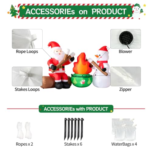 DomKom XMS CampFire 6FT Christmas Inflatable Yard Decor with Santa & Snowman, LED Light, Outdoor Lawn & Garden Xmas Party