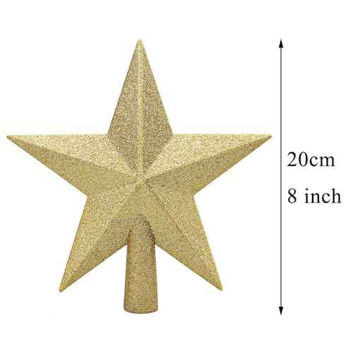 Aneco Glitter Christmas Tree Topper Shatter-Proof Christmas Tree Decoration Treetop for Holiday Ornament or Home Decor (Gold, 8 Inch)