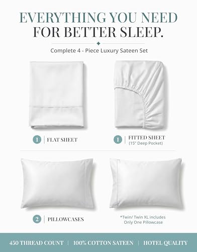 Queen Cotton Sheet Set - 450TC Long-Staple Sateen Bed Sheets - White - Variation of THIS listing