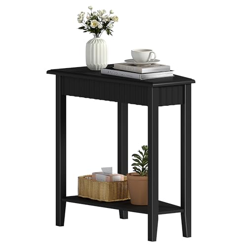 ChooChoo Fluted Wedge Side Table - Black 1 Pack with 2-Tier Storage