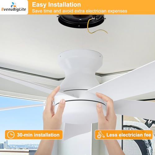 White 42 Inch Ceiling Fan with Lights Remote Control Low Profile Flush Mount