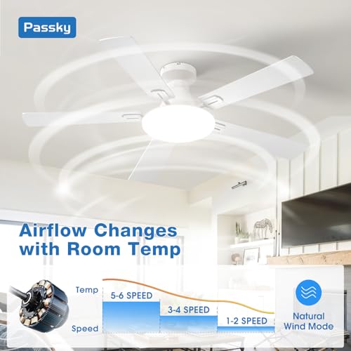 White 52 Inch Low Profile Ceiling Fan with Lights and Remote Control
