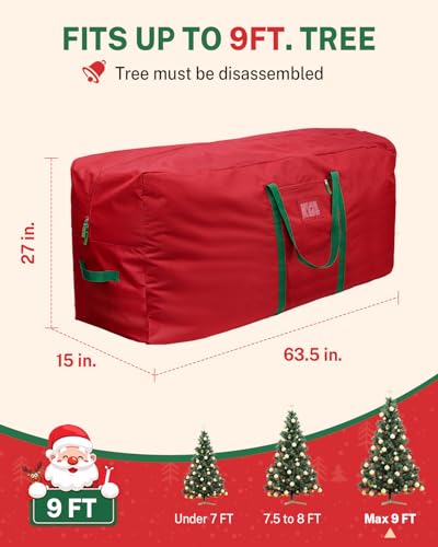 MaidMAX 9ft Christmas Tree Storage Bag with Handles, 63.5x15x27in, Red