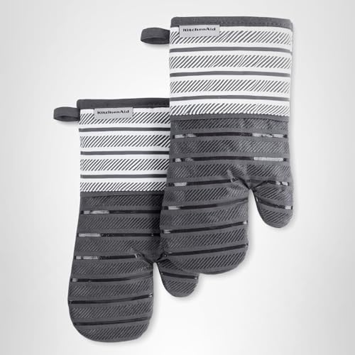 KitchenAid Albany Oven Mitt 2-Pack Set, Charcoal Grey, 7"x13"
