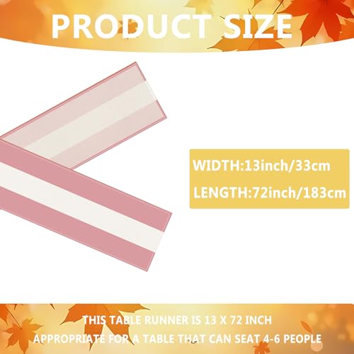Pink White Stripes 2025 Seasonal Christmas & Spring Table Runner, 13x72 Inches