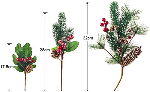 Artificial Christmas Berry Picks - Assorted Red Berries, Pinecones & Holly for Holiday Decor
