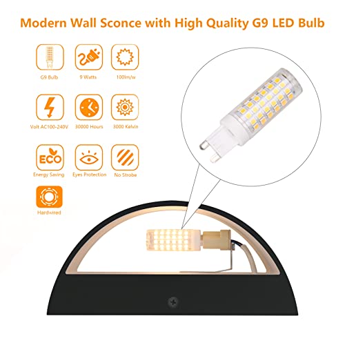 Aipsun Black Modern LED Wall Sconce - Indoor Wall Light with G9 Bulb, Up & Down Lighting, Living Room Bedroom Hallway, Variation: Black / 1