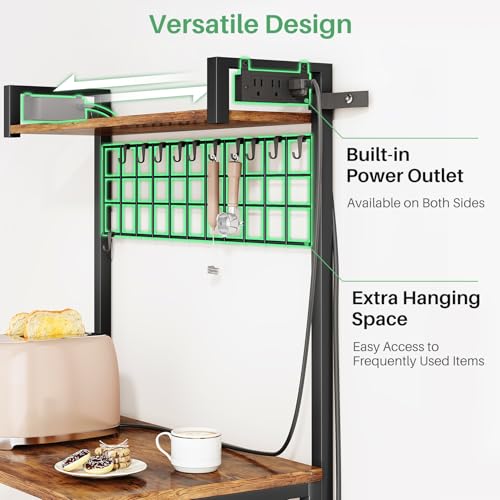 SNTD Rustic Brown Bakers Rack with Power Outlet - 23.5" W Microwave Stand