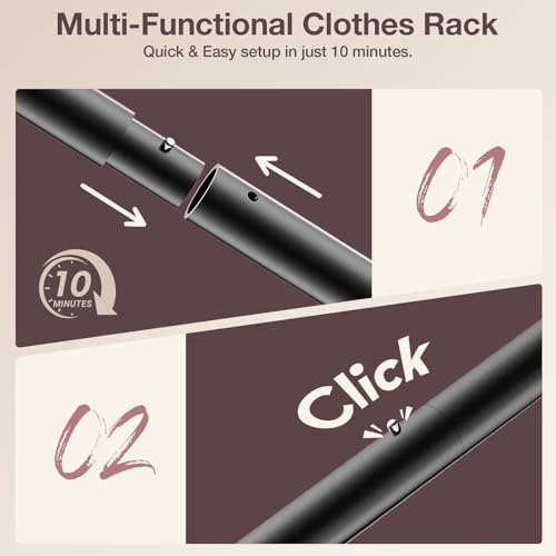 WATIOWL Black Double Rod Clothes Rack - Heavy Duty Portable Garment Storage with Wheels