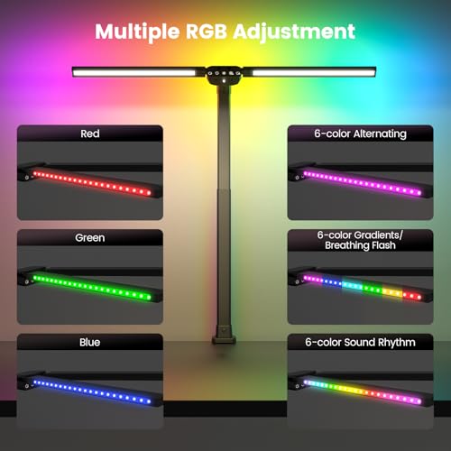 LED Desk Lamp with RGB, Remote Control, Dimmable & Rotatable Double Head - Black 22W