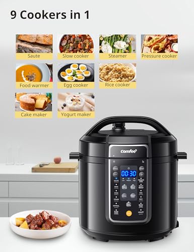 Electric Pressure Cooker 12-in-1, 6 Quarts Nonstick Pot - Black