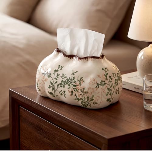 Retro Floral Ceramic Tissue Box Cover - Vintage Tissue Holder for Bathroom, Kitchen & Living Room - Yalikop
