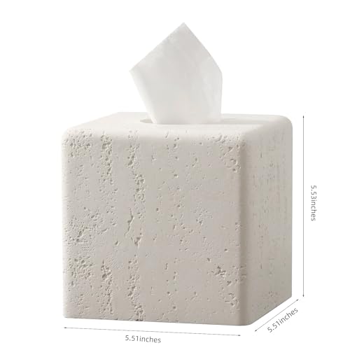Haocoott Faux Travertine Square Tissue Box Cover Off White - Modern Home Decor